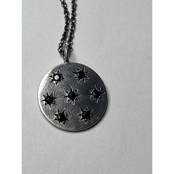 Jane Diaz Sterling Silver Star Set Stone Disc Necklace & Chain 18-20" Cost $230 - Picture 5 of 5